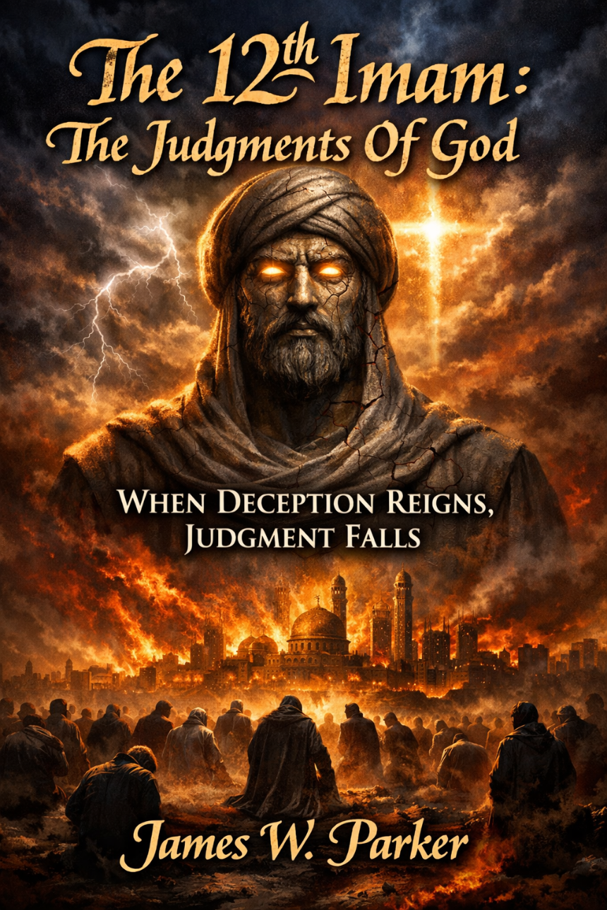 The Capitol building in Washington DC is under a mushroom, e face of the 12th imam in the explosion and the rapture in the background